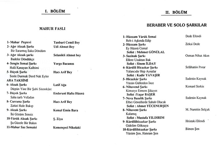 Mâhur Fasıl Beraber ve Solo Eserler